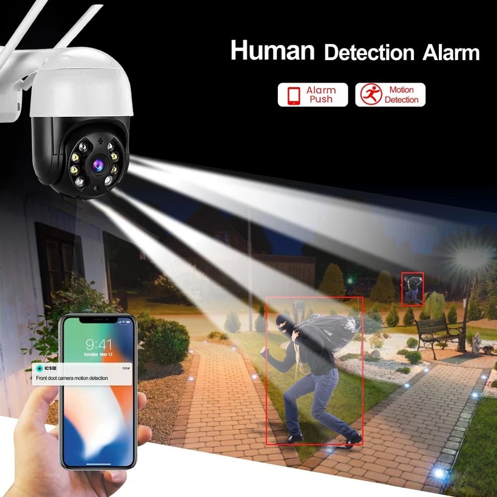 4K 8MP PTZ Wifi IP Camera Outdoor 4X Digital Zoom AI Human Detect Wireless Camera H.265 - ACCMAG