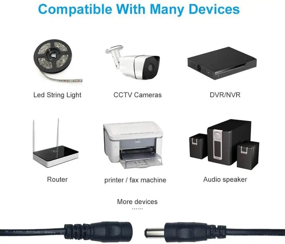 Power Adapter Extension Cable DC 12V 5.5x2.1mm – 1M, 2M, 3M, 5M, 10M - ACCMAG