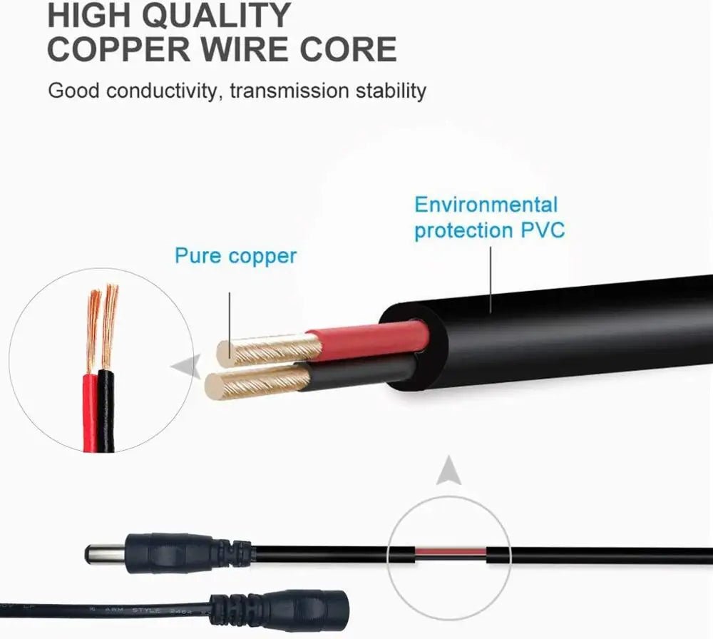 Power Adapter Extension Cable DC 12V 5.5x2.1mm – 1M, 2M, 3M, 5M, 10M - ACCMAG