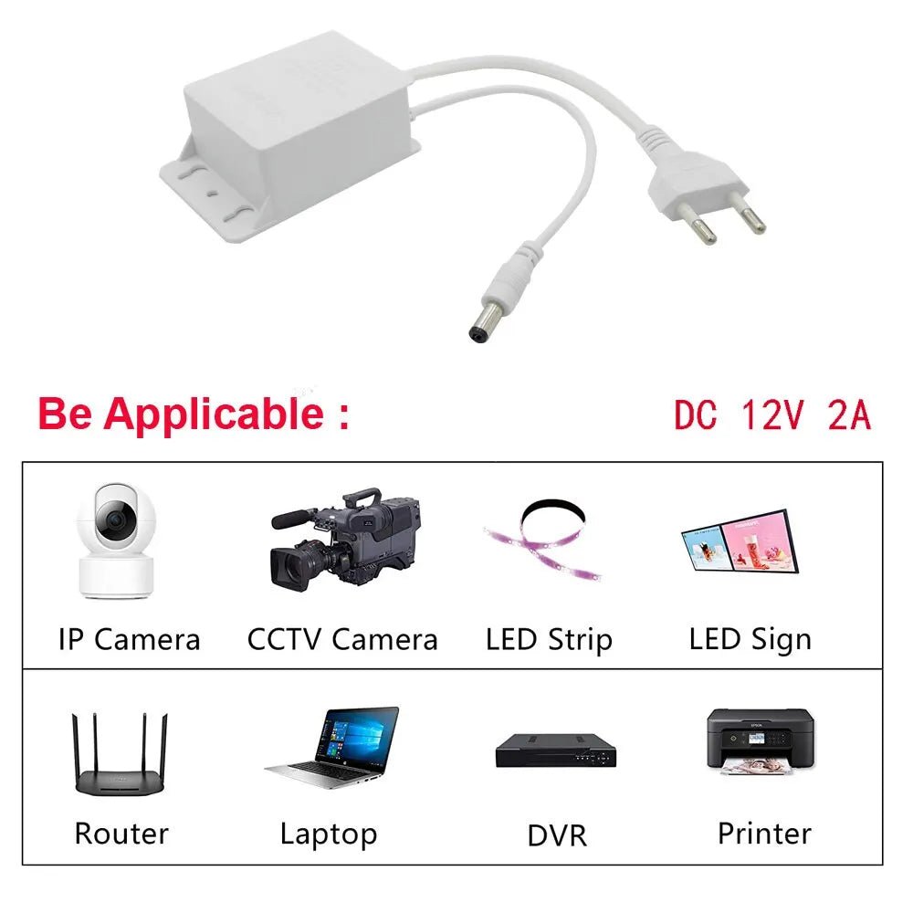Waterproof 12V 2A Power Supply for CCTV, NVR, DVR - ACCMAG