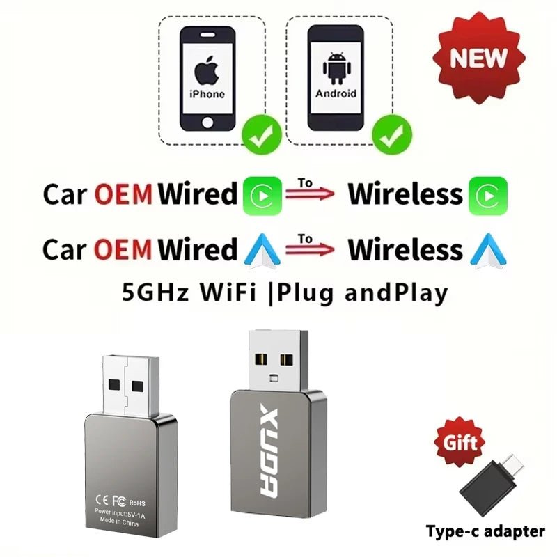 Wireless CarPlay Android Auto Wireless Adapter Smart Mini Box Plug And Play WiFi Fast Connect Universal - ACCMAG