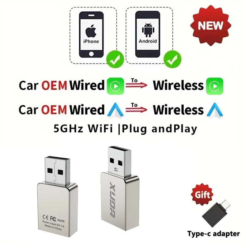 Wireless CarPlay Android Auto Wireless Adapter Smart Mini Box Plug And Play WiFi Fast Connect Universal - ACCMAG