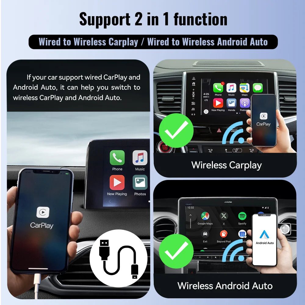 Wireless CarPlay Android Auto Wireless Adapter Smart Mini Box Plug And Play WiFi Fast Connect Universal - ACCMAG